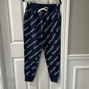 Navy all over printed Champion sweatpants